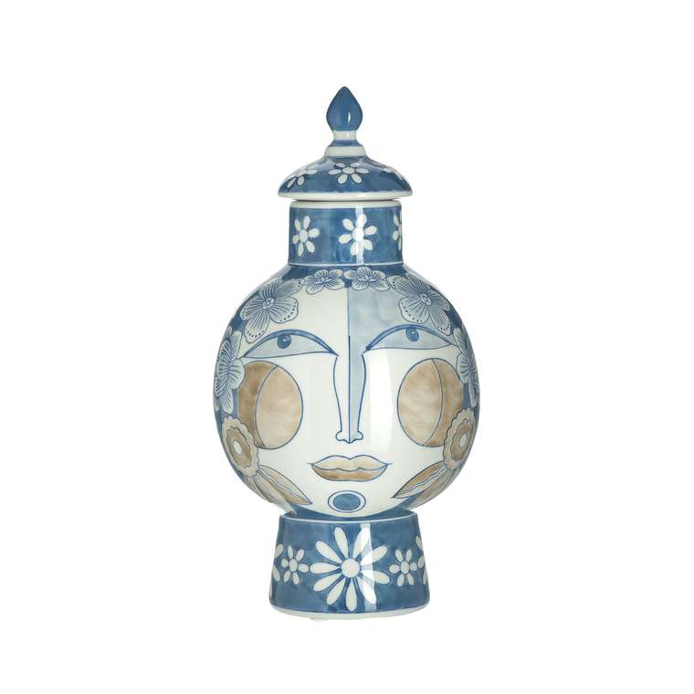 Керамическая ваза Face голубого цвета с крышкой 