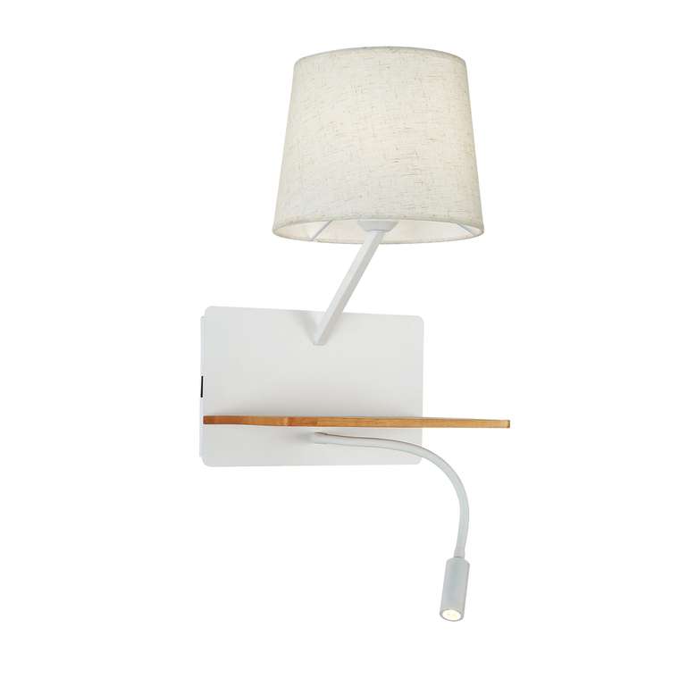 Бра Liga светлокоричневый металл, дерево, ткань 1*E27*40W, excluded + 1*LED*2W, 160LM, 3000K, included, switch, USB