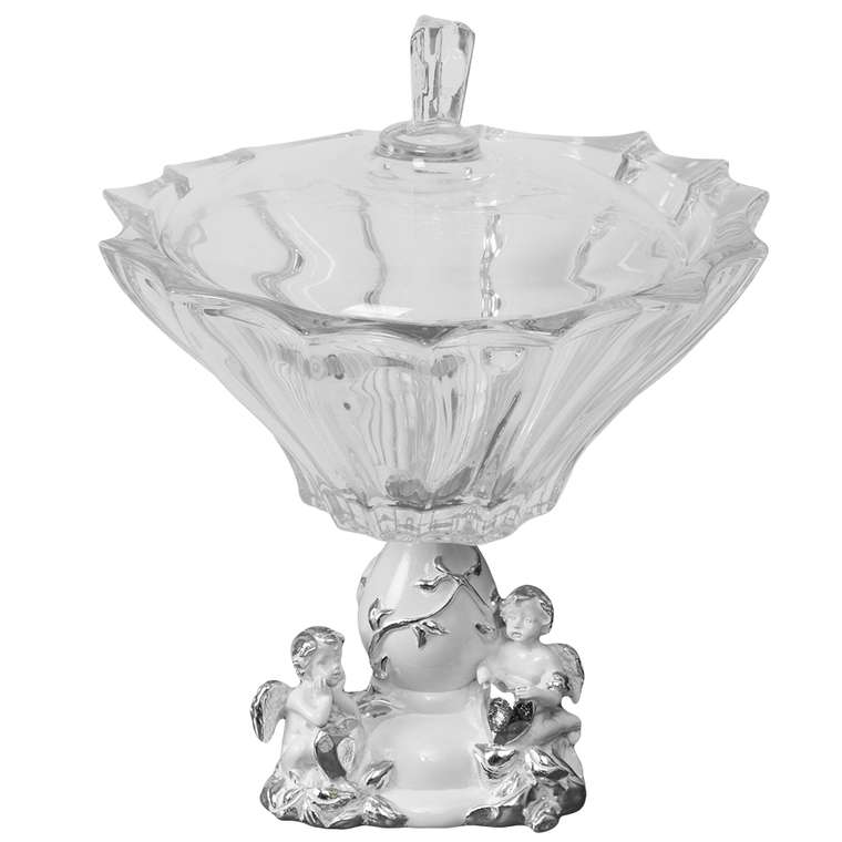Фруктовница Мерси бело-серебряного цвета со стеклянной чашей и крышкой