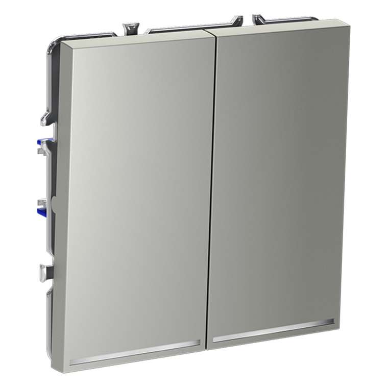 Выключатель встраиваемый VOLTUM S70 двухклавишный с подсветкой 10А, (сталь)