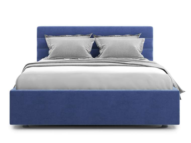 Кровать Karezza 180х200 в обивке из велюра синего цвета с подъемным механизмом