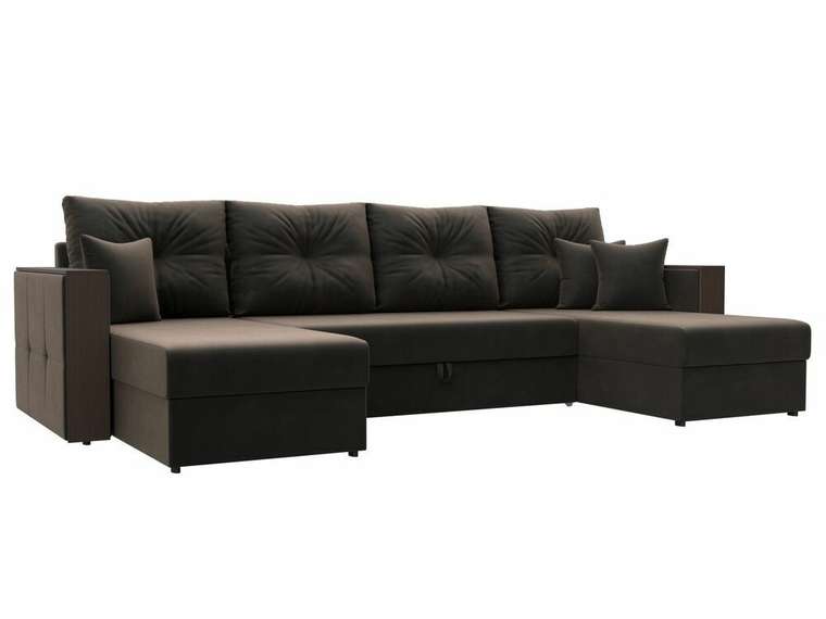 Угловой диван-кровать Валенсия П-образный коричневого цвета
