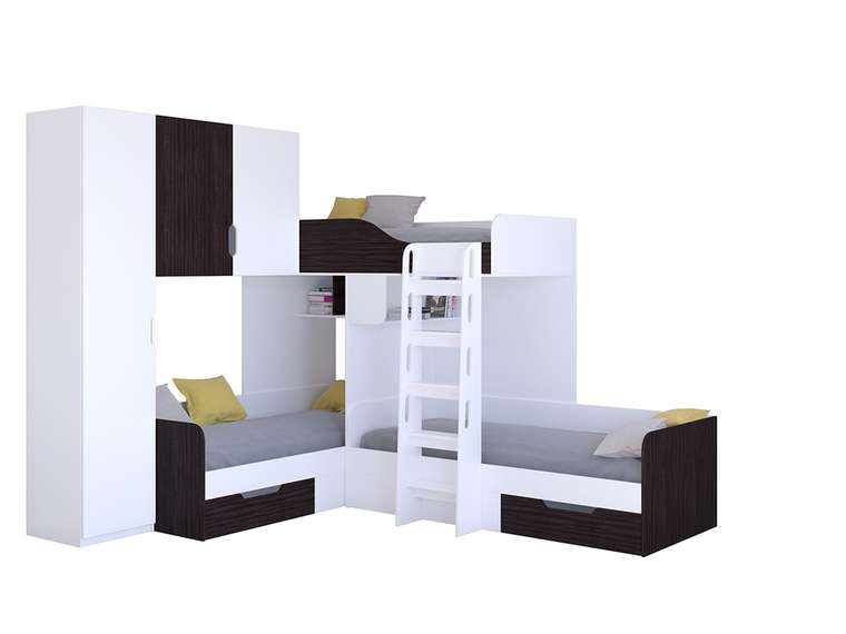 Двухъярусная кровать Трио 1 80х190 цвета Венге-белый