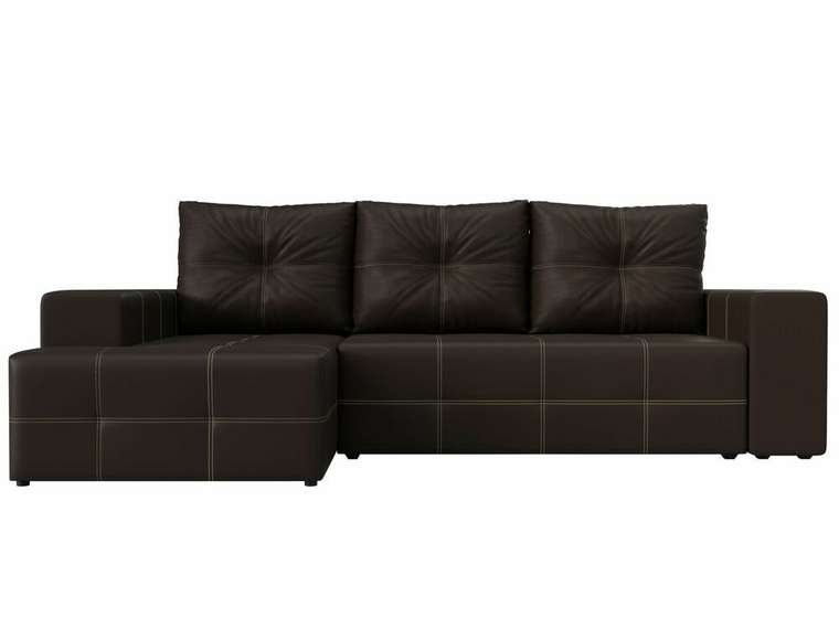 Угловой диван-кровать Перри коричневого цвета (экокожа) левый угол