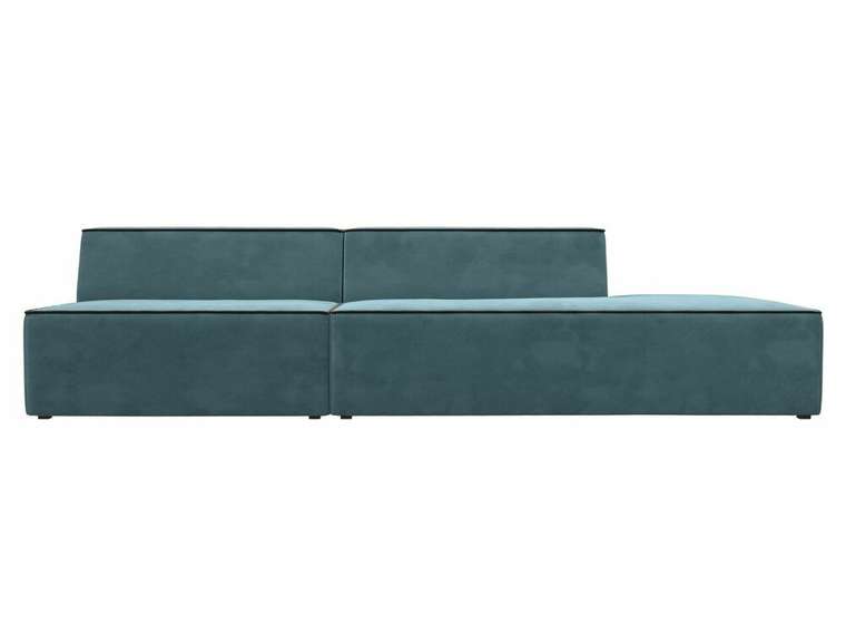 Прямой модульный диван Монс Модерн бирюзового цвета с коричневым кантом правый