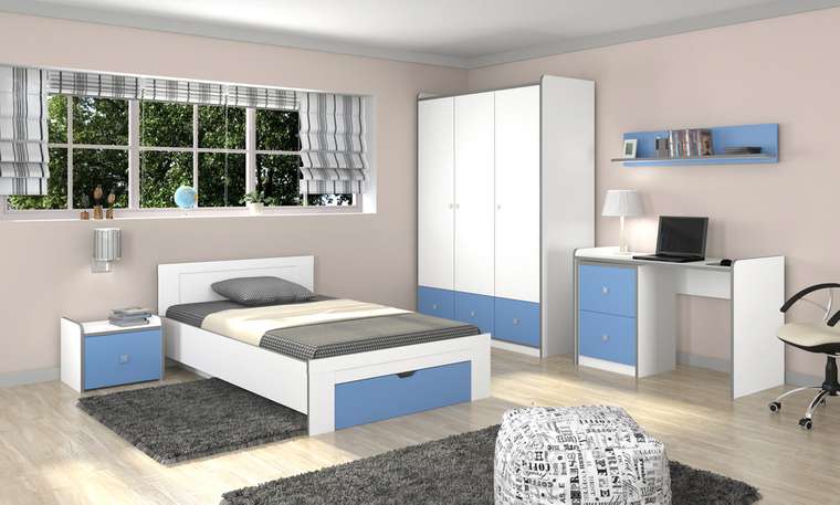 Кровать Дельта Сильвер 120х200 бело-голубого цвета без подъемного механизма