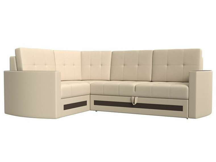 Угловой диван-кровать Белла бежевого цвета (экокожа) левый угол