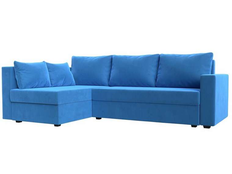 Угловой диван-кровать Мансберг голубого цвета левый угол