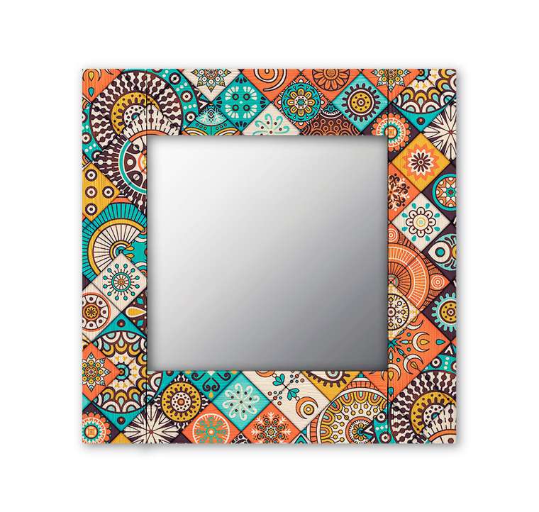 Настенное зеркало Индийская плитка 50х65 оранжевого цвета