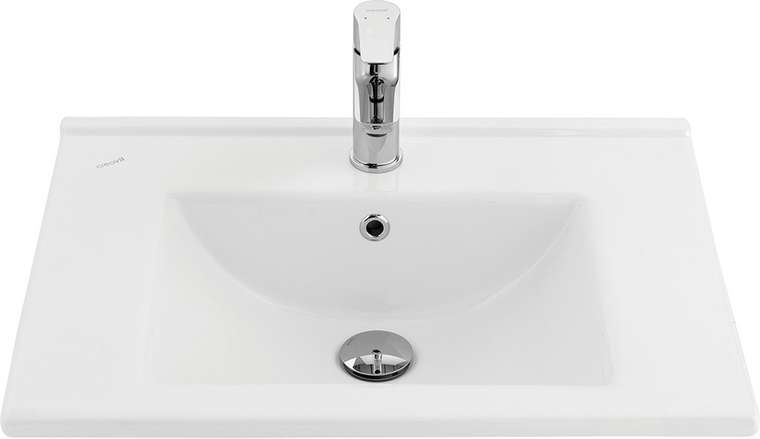 Тумба для ванной комнаты Женева бело-коричневого цвета с умывальником 