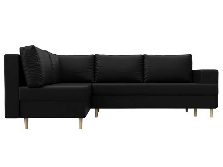 Угловой диван-кровать Сильвана черного цвета (экокожа) левый угол