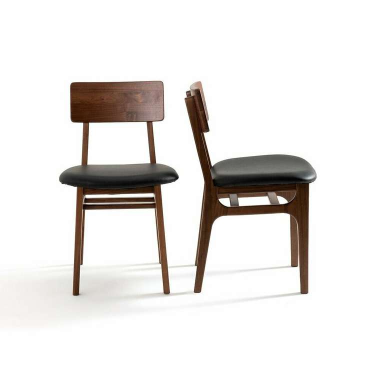 Комплект из двух стульев из массива орехового дерева и кожи Larsen коричневого цвета