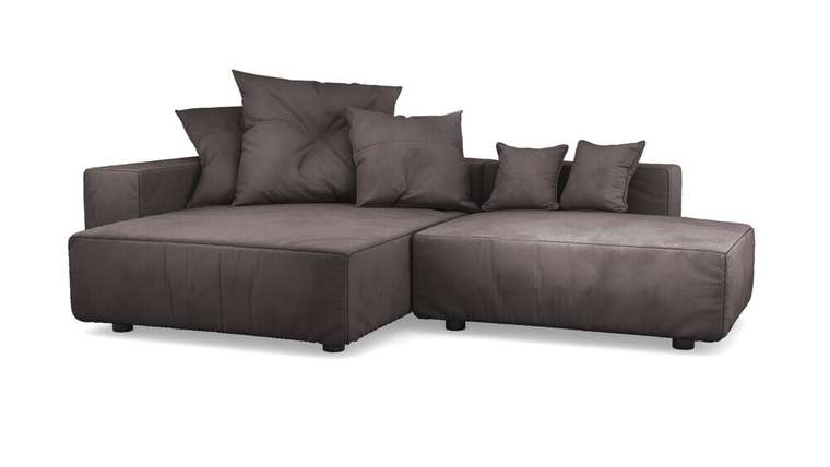 Угловой диван с оттоманкой Санторини серо-коричневого цвета