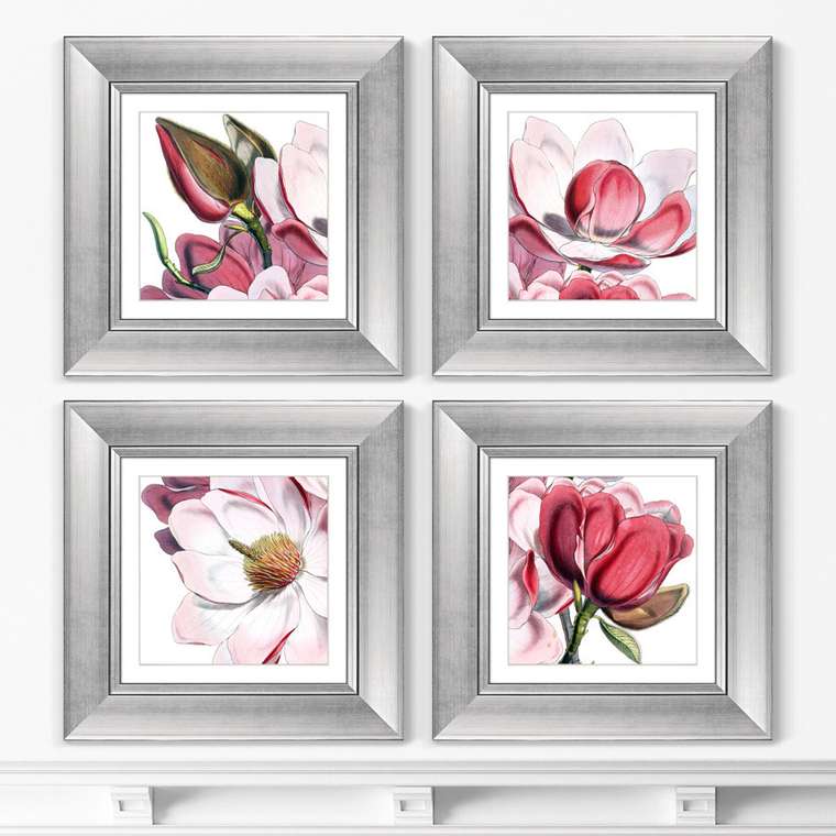 Набор из четырех репродукций картин Himalaya Plants Pink-Flower on white I 1869 г.