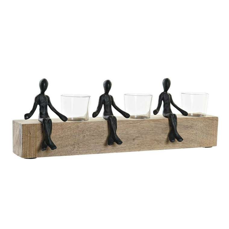 Подсвечник 43 x 9 x 14 cm Стеклянный Натуральный Чёрный Коричневый Прозрачный Алюминий Древесина манго