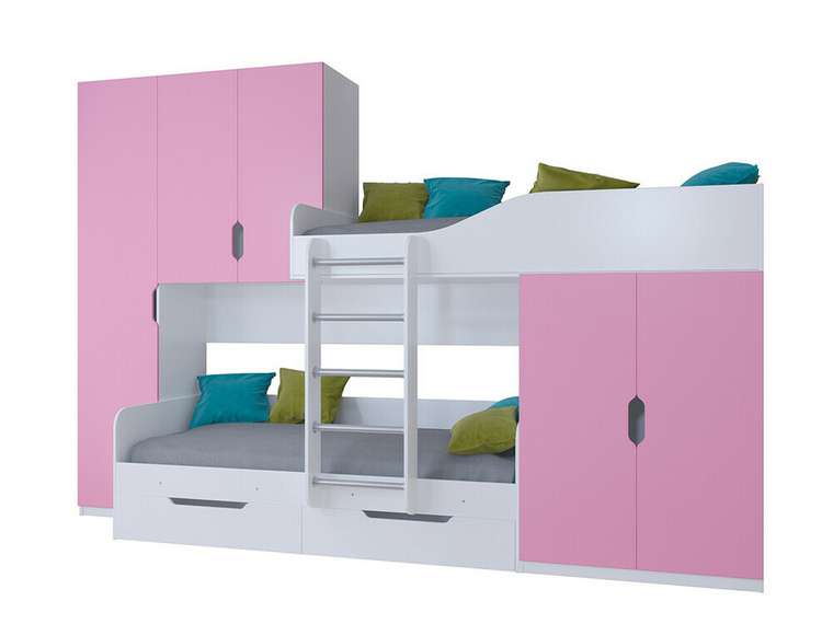 Двухъярусная кровать Лео 80х190 бело-розового цвета