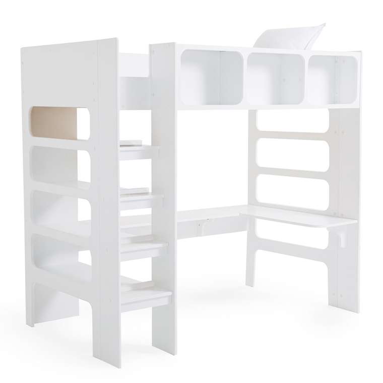 Кровать-чердак со встроенным письменным столом No Duplex 90x190 белого цвета