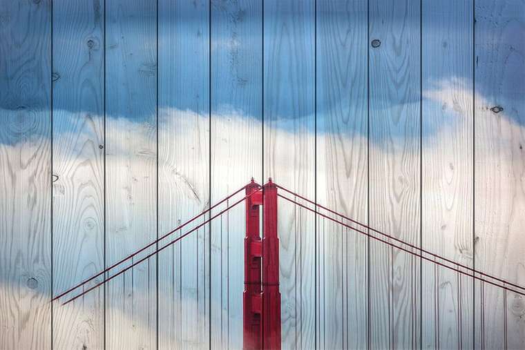 Картина на дереве Мост в тумане 150х100