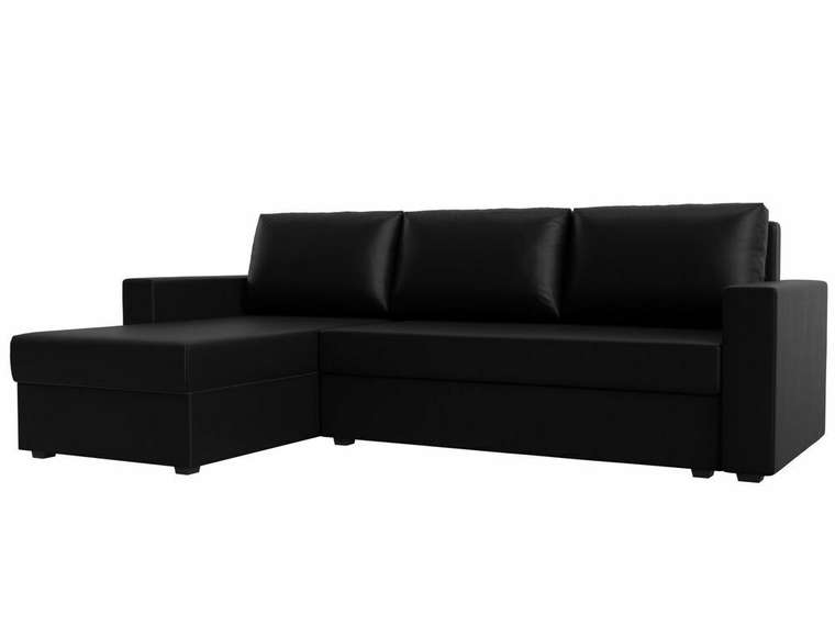 Угловой диван-кровать Траумберг Лайт черного цвета левый угол (экокожа)