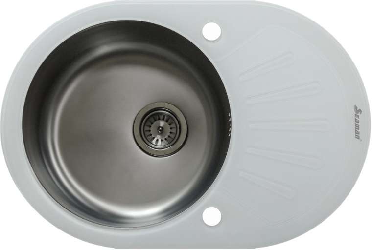 Мойка кухонная овальная оборачиваемая Seaman Eco Glass 73х50 см бело-серого цвета