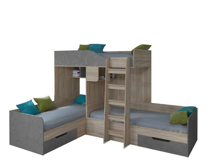 Двухъярусная кровать Трио 80х190 цвета Дуб Сонома-Железный камень