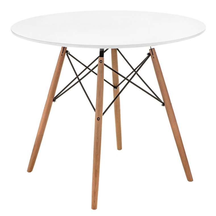 Стол круглый Table белого цвета на деревянных ножках