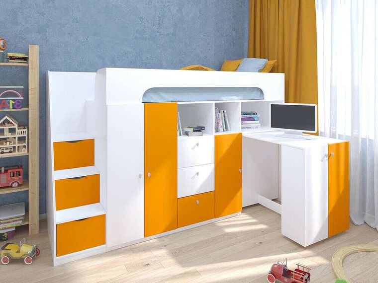 Кровать-чердак Астра 11 80х190 бело-оранжевого цвета