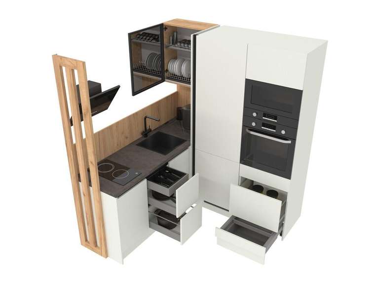 Угловая кухня с выдвижным столом Компакт КУ1187.2 серо-бежевого цвета правая