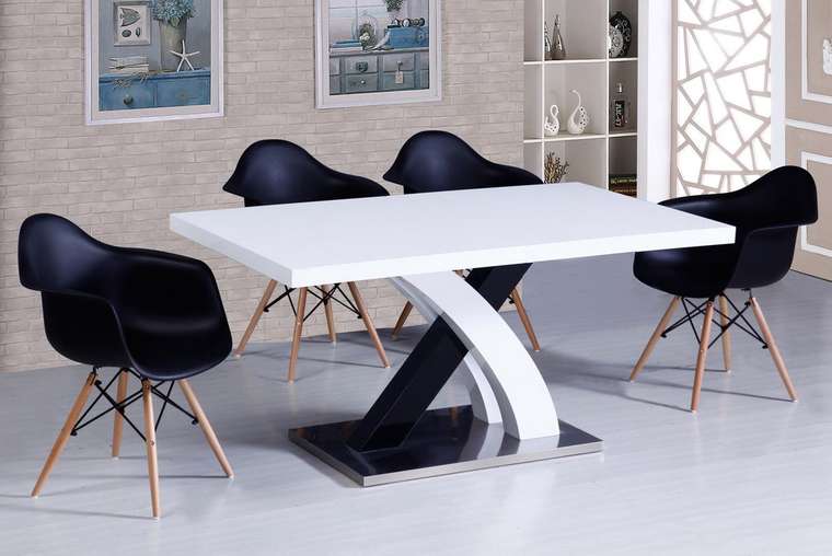 Большой прямоугольный обеденный стол раздвижной с глянцевой поверхностью