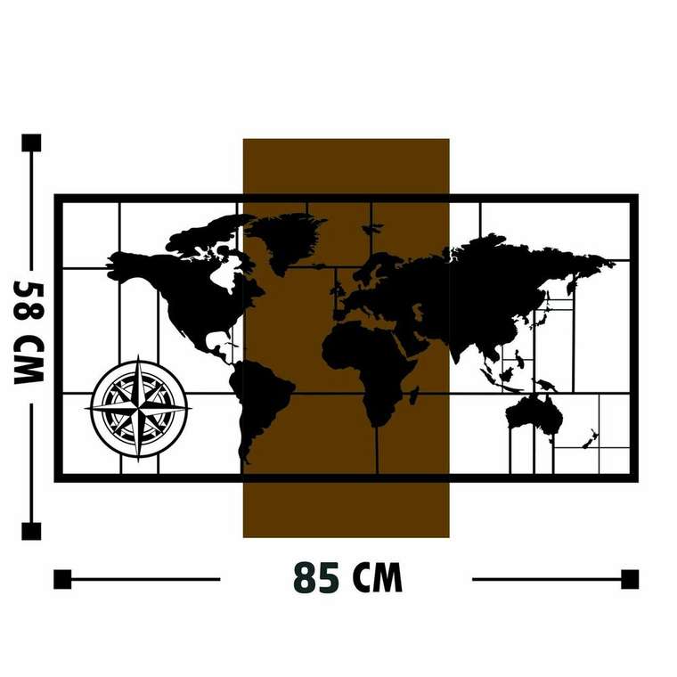 Настенный декор Карта 85x58 коричнево-черного цвета