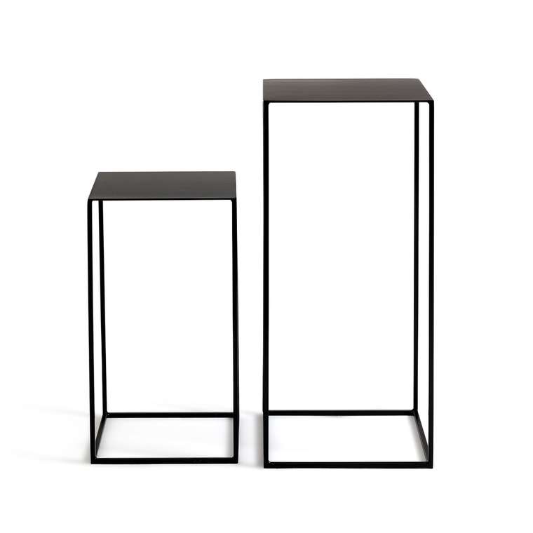 Комплект из двух кофейных столов из лакированного металла Romy черного цвета