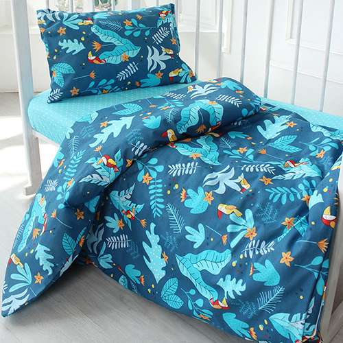 КПБ 'BabyRelax' в кроватку, 100 % хлопок, бязь, пододеяльник на молнии, простыня на резинке, 'Тропические птички (синий)'