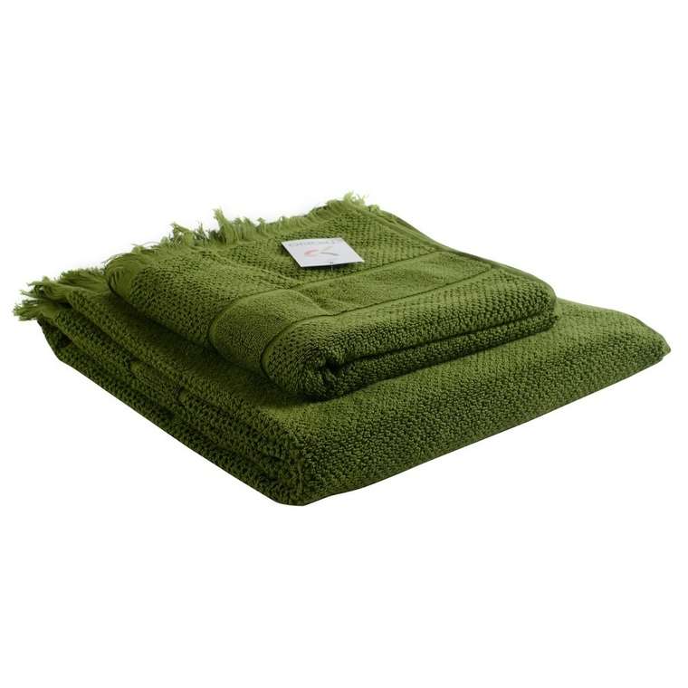 Полотенце для рук декоративное с бахромой оливково-зеленого цвета