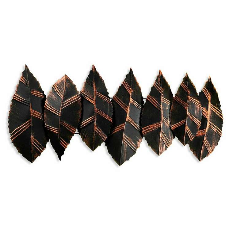 Настенный декор ручной работы Листья 52х114 из металла черно-коричневого цвета