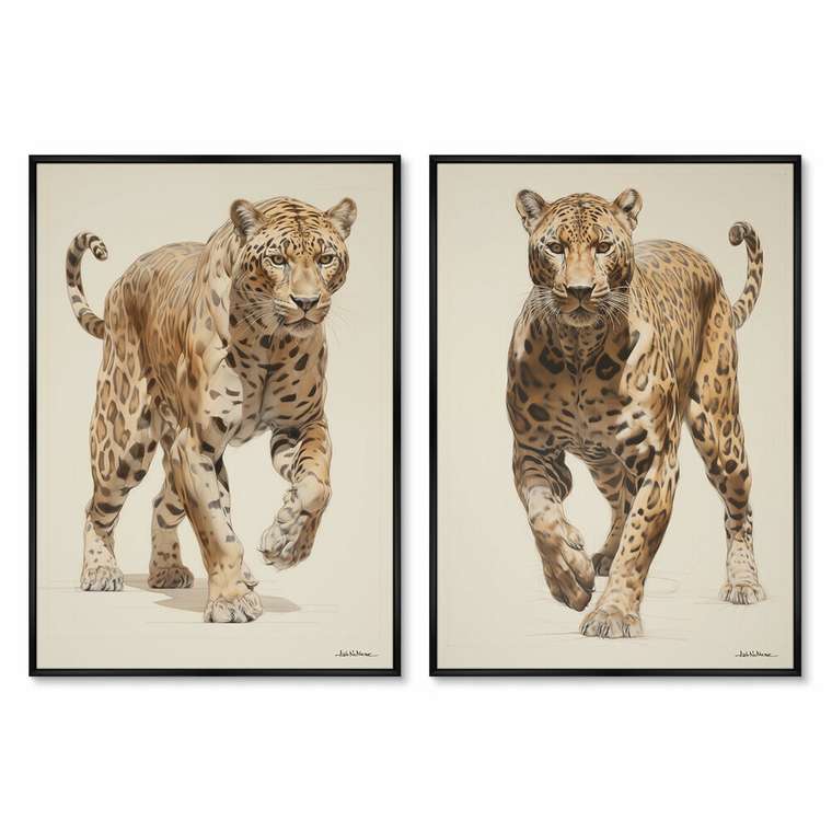 Набор из двух репродукций картин Leopards hunt, 2024г.
