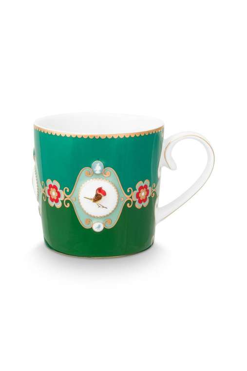 Набор из двух маленьких кружек Love Birds Medallion Emerald-Green бело-зеленого цвета