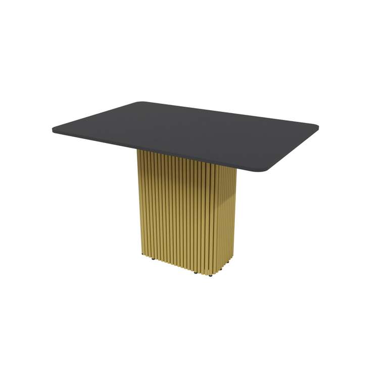 Раздвижной обеденный стол прямоугольный Trubis R Max 120 с металлическим золотым подстольем и чёрной столешницей