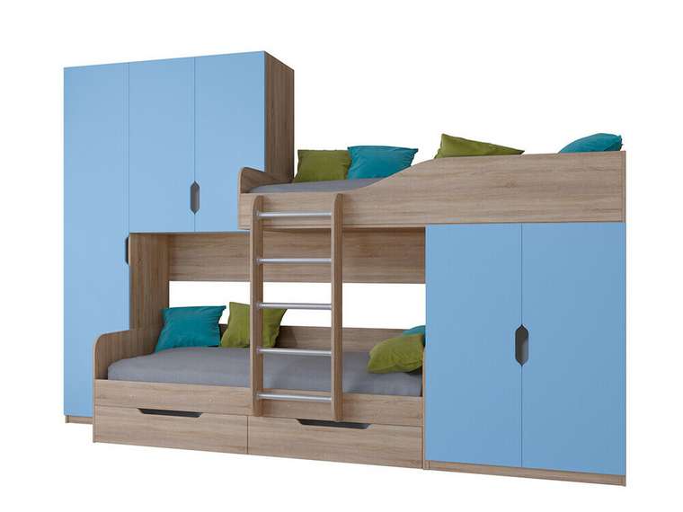 Двухъярусная кровать Лео 80х190 цвета Дуб Сонома-голубой
