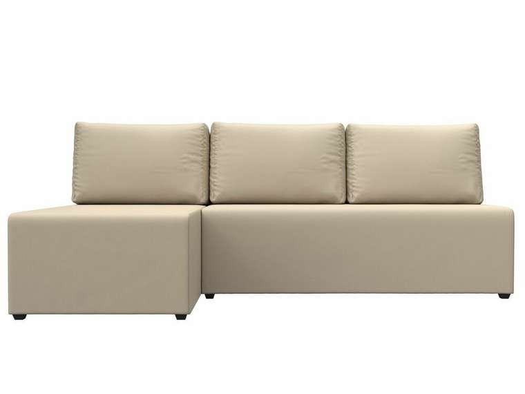 Угловой диван-кровать Поло бежевого цвета (экокожа) левый угол