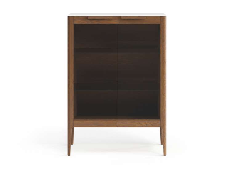 Витрина Piega в цвете дуб каштановый матовый со столешницей в отделке супер-матовый облачно-серый ХДФ