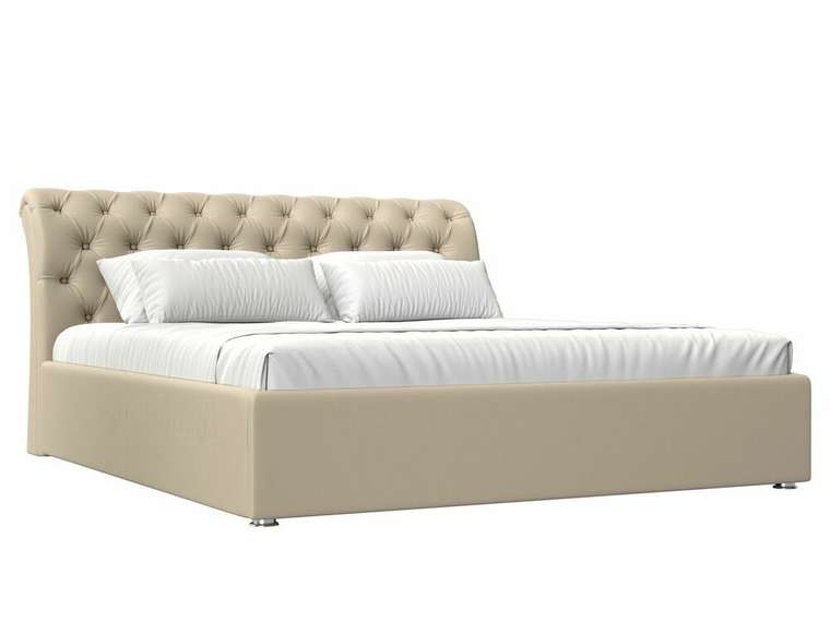 Кровать Сицилия 160х200 бежевого цвета с подъемным механизмом (экокожа)