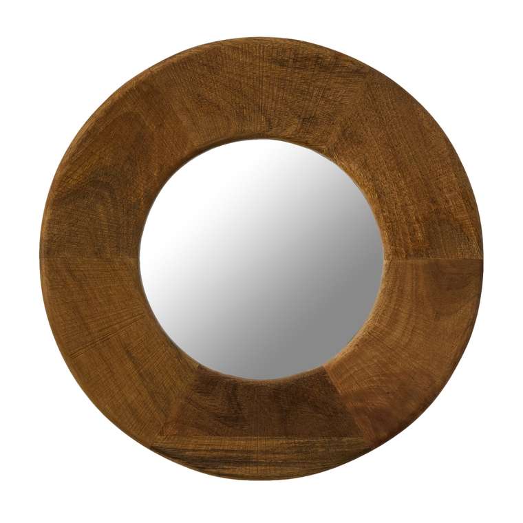 Настенное зеркало в деревянной раме диаметр 55 коричневого цвета