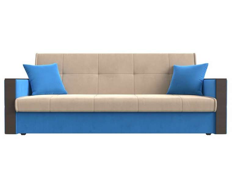 Прямой диван-кровать Валенсия бежево-голубого цвета