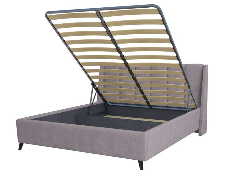 Кровать Skordia 160х200 в обивке из велюра серого цвета с подъемным механизмом