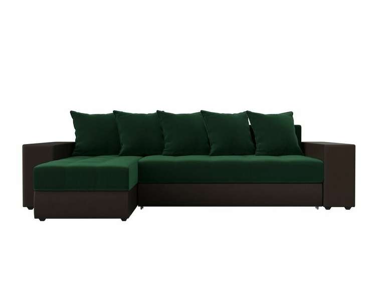 Угловой диван-кровать Дубай зелено-коричневого цвета (ткань/экокожа) левый угол