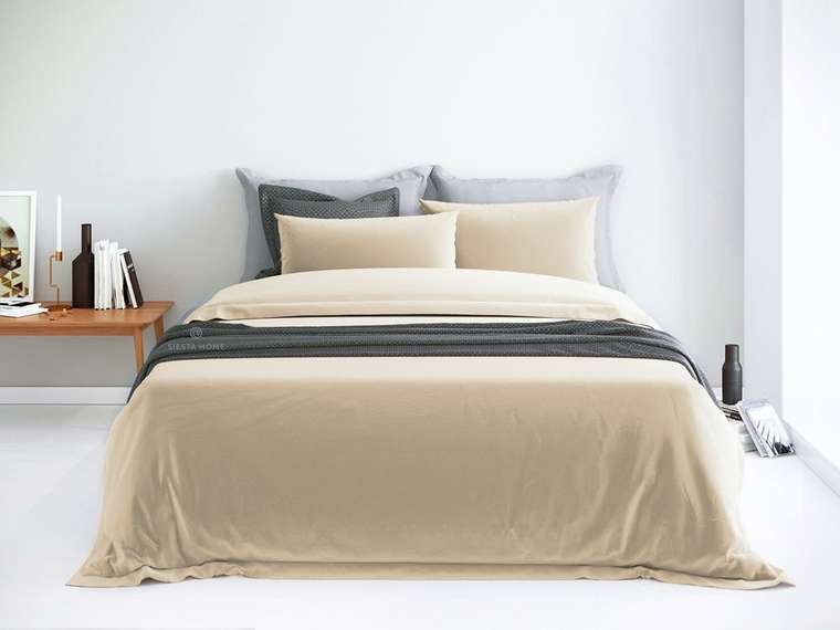 Комплект постельного белья кремового цвета, простынь 180х200 на резинке