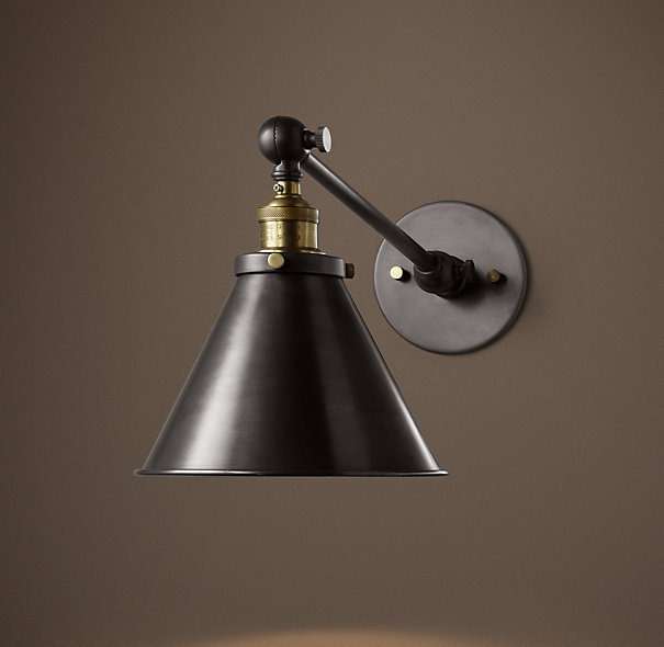 Бра 20th c. library single sconce - aged steel
