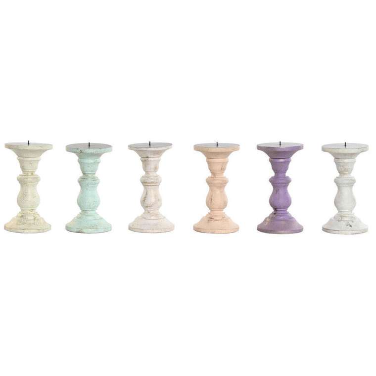 Канделябр Home ESPRIT Жёлтый Синий Зеленый Розовый Металл Древесина манго Shabby Chic 10 x 10 x 18 cm