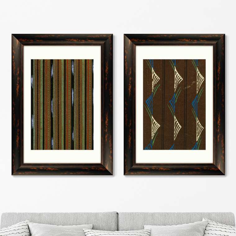 Набор из двух репродукций картин Vintage print of Japanese textile №55, 1904г.