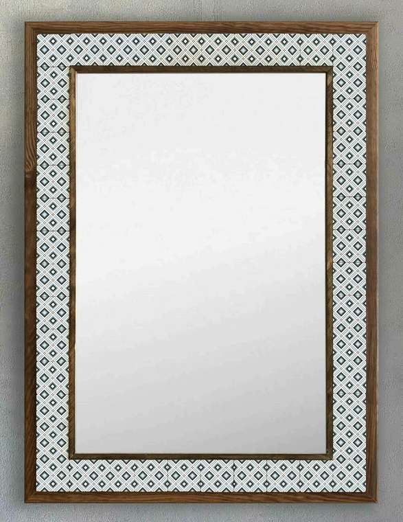 Настенное зеркало 53x73 с каменной мозаикой бело-серого цвета